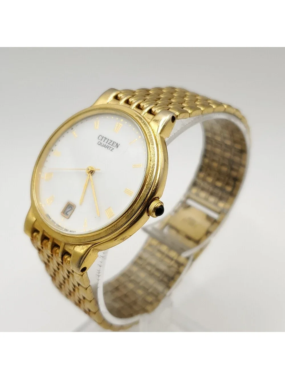 Citizen Quartz Womens Date Dial Watch 32mm For Parts Or Repair Gold Tone